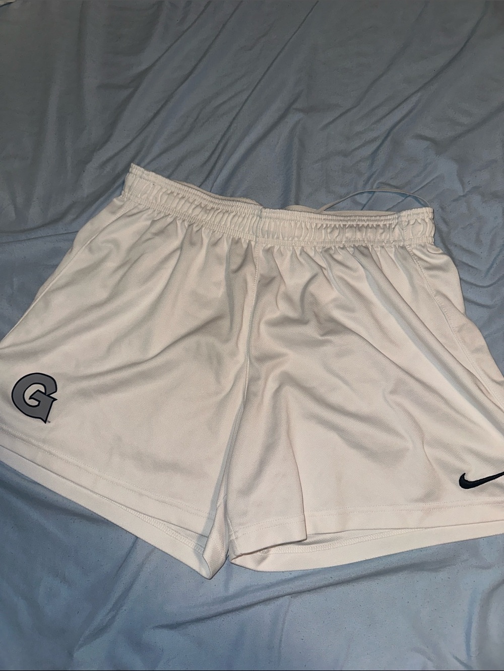 Nike White Athletic Shorts university of Georgetown and Black Swoosh